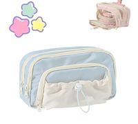 Generico 2025 Pencil Case - Cute Aesthetic Drawstring Pouch, Large Capacity Multi-Pocket Design, Waterproof Soft Pen Holder (Blue)