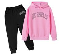 Generico 2025 Tuta Bambini Ragazzo Completo T Shirt Pantalone Ragazzi Felpa Con Cappuccio A Maniche Lunghe Solid Color Cotone Set Inverno Tute Sportive Bambina 2-14 Anni