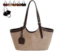 Generico 2025 Women Retro Trendy Chic Suede Tote Bag, Elegant Top Handle Bags, Spacious Capacity Fall Winter Everyday Handbag (Khaki)