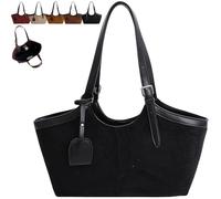 Generico 2025 Women Retro Trendy Chic Suede Tote Bag, Elegant Top Handle Bags, Spacious Capacity Fall Winter Everyday Handbag (Black)