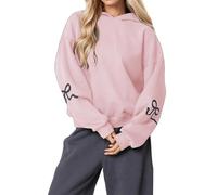 Generico 2025 Womens Bow Print Hoodies Oversized Long Sleeve Drop Shoulder Graphic Hoodie Cute Sweater Fleece Sweatshirts (Pink,XXL)