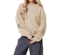 Generico 2025 Womens Bow Print Hoodies Oversized Long Sleeve Drop Shoulder Graphic Hoodie Cute Sweater Fleece Sweatshirts (Khaki,M)