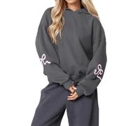 Generico 2025 Womens Bow Print Hoodies Oversized Long Sleeve Drop Shoulder Graphic Hoodie Cute Sweater Fleece Sweatshirts (gray2,M)