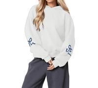 Generico 2025 Womens Bow Print Hoodies Oversized Long Sleeve Drop Shoulder Graphic Hoodie Cute Sweater Fleece Sweatshirts (White,XL)