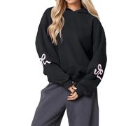 Generico 2025 Womens Bow Print Hoodies Oversized Long Sleeve Drop Shoulder Graphic Hoodie Cute Sweater Fleece Sweatshirts (Black,3XL)