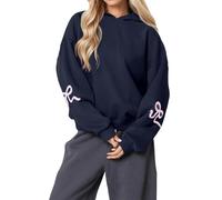 Generico 2025 Womens Bow Print Hoodies Oversized Long Sleeve Drop Shoulder Graphic Hoodie Cute Sweater Fleece Sweatshirts (Navy,M)