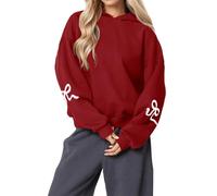 Generico 2025 Womens Bow Print Hoodies Oversized Long Sleeve Drop Shoulder Graphic Hoodie Cute Sweater Fleece Sweatshirts (Red,M)