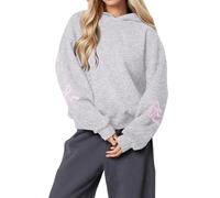 Generico 2025 Womens Bow Print Hoodies Oversized Long Sleeve Drop Shoulder Graphic Hoodie Cute Sweater Fleece Sweatshirts (Gray,M)