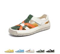 Generico 2025 Women's Closed Toe Hollow Fisherman Sandals Summer Comfortable Roman Woven Soft Sole Lightweight Non-slip Beach Beach Shoes (Color Mixing,42)