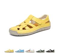 Generico 2025 Women's Closed Toe Hollow Fisherman Sandals Summer Comfortable Roman Woven Soft Sole Lightweight Non-slip Beach Beach Shoes (Yellow,39)