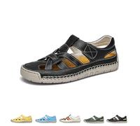Generico 2025 Women's Closed Toe Hollow Fisherman Sandals Summer Comfortable Roman Woven Soft Sole Lightweight Non-slip Beach Beach Shoes (Black,37)
