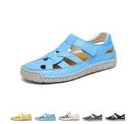 Generico 2025 Women's Closed Toe Hollow Fisherman Sandals Summer Comfortable Roman Woven Soft Sole Lightweight Non-slip Beach Beach Shoes (Blue,37)