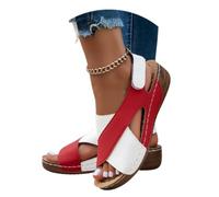 Generico 2025 Women's Contrast Color Wedge Orthopedic Sandals Summer Contrast Color Crisscross Strap Open Toe Sandal Beach Shoes (37,Red)