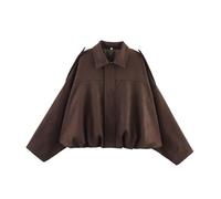 Generico 2025 Women's Faux Suede Bomber Jacket versized Casual Lapel Long Sleeves Pilot Outerwear Coat Trendy Streetwear Outerwear (1PCS/B,M)