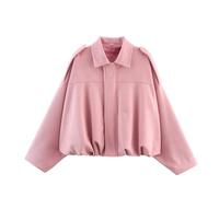 Generico 2025 Women's Faux Suede Bomber Jacket versized Casual Lapel Long Sleeves Pilot Outerwear Coat Trendy Streetwear Outerwear (1PCS/G,S)