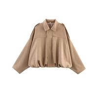 Generico 2025 Women's Faux Suede Bomber Jacket versized Casual Lapel Long Sleeves Pilot Outerwear Coat Trendy Streetwear Outerwear (1PCS/E,L)