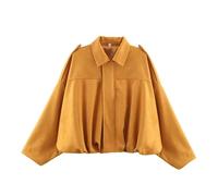 Generico 2025 Women's Faux Suede Bomber Jacket versized Casual Lapel Long Sleeves Pilot Outerwear Coat Trendy Streetwear Outerwear (1PCS/I,L)