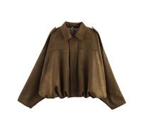 Generico 2025 Women's Faux Suede Bomber Jacket versized Casual Lapel Long Sleeves Pilot Outerwear Coat Trendy Streetwear Outerwear (1PCS/H,M)