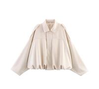 Generico 2025 Women's Faux Suede Bomber Jacket versized Casual Lapel Long Sleeves Pilot Outerwear Coat Trendy Streetwear Outerwear (1PCS/C,S)