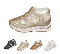 Generico 2025 Women's Hollow Out Breathable Platform Wedge Sandals, Womens Orthopedic Roman Sandals, Casual Closed Toe Sandal (Gold,37)
