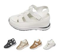 Generico 2025 Women's Hollow Out Breathable Platform Wedge Sandals, Womens Orthopedic Roman Sandals, Casual Closed Toe Sandal (White,36)