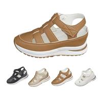 Generico 2025 Women's Hollow Out Breathable Platform Wedge Sandals, Womens Orthopedic Roman Sandals, Casual Closed Toe Sandal (Brown,37)