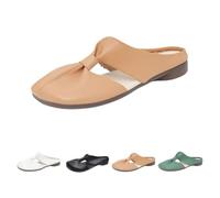 Generico 2025 Women's Soft Sole Knot Mules,Cut Out Design Flat Mules for Women,Lightweight Round Toe Backless Non-Slip Sandals (Khaki,35)