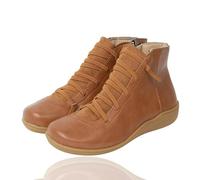 Generico 2025 Women's Vintage Casual Short Ankle Boots Support Fashion No Heel Lace Up Side Zipper Retro Leather Booties Comfy Damping Slip On Flat Shoes (5,38)