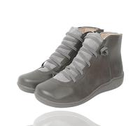 Generico 2025 Women's Vintage Casual Short Ankle Boots Support Fashion No Heel Lace Up Side Zipper Retro Leather Booties Comfy Damping Slip On Flat Shoes (2,41)
