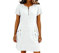 Generico 2026 Abito Casual a Tinta Unita con Tasche Applicate, Colletto con Cerniera, Maniche Corte e Bottoni, Leggero e dal Carattere Unico