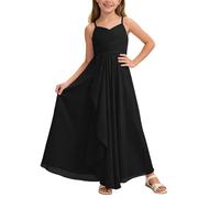 Generico 2026 Abito Lungo in Chiffon svolazzante per Ragazze, Damigella d'Onore Junior, Abito da Sposa, Abito da Cerimonia (Black, 3-4 Years)