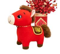 Generico 2026 Animale di peluche a forma di cavallo - Peluche Lucky Horse 2026, statuetta di cavallo di pelluche abbracciata e confortevole | Morbida bambola cavalllo rosso per comodino