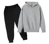 Generico 2026 Bambini Casual Set Stampato Lettera Felpa Manica Lunga con Cappuccio Pullover Tuta Jogger Pantaloni Sportivi Due Pezzi Unisex Abbigliamento (Grey, 11-12 Years)