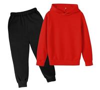 Generico 2026 Bambini Casual Set Stampato Lettera Felpa Manica Lunga con Cappuccio Pullover Tuta Jogger Pantaloni Sportivi Due Pezzi Unisex Abbigliamento (Red, 4-5 Years)
