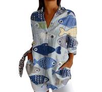 Generico 2026 Camicia Casual con Risvolto Lunga Stampata alla da Donna (Black, M)
