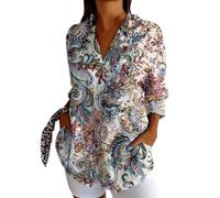 Generico 2026 Camicia Casual con Risvolto Lunga Stampata alla da Donna (Brown, L)