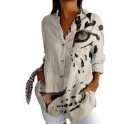 Generico 2026 Camicia Casual con Risvolto Lunga Stampata alla da Donna (Khaki, M)