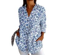Generico 2026 Camicia Casual con Risvolto Lunga Stampata alla da Donna (Light Blue, M)