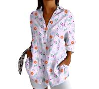 Generico 2026 Camicia Casual con Risvolto Lunga Stampata alla da Donna (Purple, XXL)