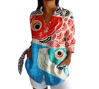 Generico 2026 Camicia Casual con Risvolto Lunga Stampata alla da Donna (Watermelon Red, M)