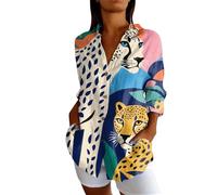 Generico 2026 Camicia Casual con Risvolto Lunga Stampata alla da Donna (XXXXXL)