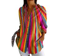 Generico 2026 Camicia Casual con Risvolto Lunga Stampata alla da Donna (XXXXXL)