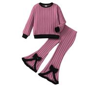 Generico 2026 Casual per Bambine con Maglia a Maniche Lunghe a Coste Girocollo e Pantaloni Svasati Ideale per Il Gioco Quotidiano