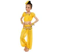 Generico 2026 Costumi Fatti a Mano per la Danza del Ventre della Ragazza dei Bambini. Panno per la Danza del Ventre dei Bambini (Yellow, 10-11 Years)