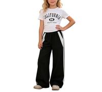 Generico 2026 Due Pezzi da Ragazza Top Corto Casual con Stampa Lettere e Pantaloni Cargo a Gamba Dritta Abbigliamento Primaverile Estivo per Bambine 8-12 Anni (Black, 8-9 Years)