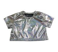Generico 2026 E Shine Girls Performance Top Glitter Sequin Stretch Crop Tee per Danza Ginnastica da Cheerleading Festa (Black, 13-14 Years)