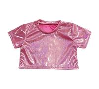 Generico 2026 E Shine Girls Performance Top Glitter Sequin Stretch Crop Tee per Danza Ginnastica da Cheerleading Festa (13-14 Years)