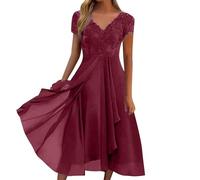 Generico 2026 Elegante Abito con Colletto in Chiffon e Inserti in Pizzo, Perfetto per Un'Occasione Informale da o Come Abito da invitata a Una Festa. (3XL)