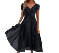 Generico 2026 Elegante Abito con Colletto in Chiffon e Inserti in Pizzo, Perfetto per Un'Occasione Informale da o Come Abito da invitata a Una Festa. (Black, 2XL)