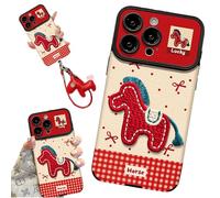 Generico 2026 Embroidered Pony Lanyard New Year Phone Case, Case Cute Horse Lanyard, Red Bottom Phone Cases with Horse Lanyards for iPhone 17 Series (No Pony Keychain,For iPhone 12)